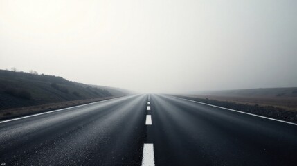Fototapeta premium A misty morning highway vanishing into the distance, a journey of endless possibilities awaits