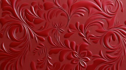 Stunning Red Embossed Floral Wallpaper Design. Exquisite Embossed Pattern for Luxury Interior