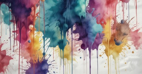 Fototapeta premium Dripping watercolor splashes in a chaotic yet artistic pattern, dripping, expressive, fluid