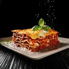 Fotografía de estudio profesional Imagen de lasaña, magnífica lasaña elaborada con auténtica receta italiana, estilo ultrarrealista, realista, 4k