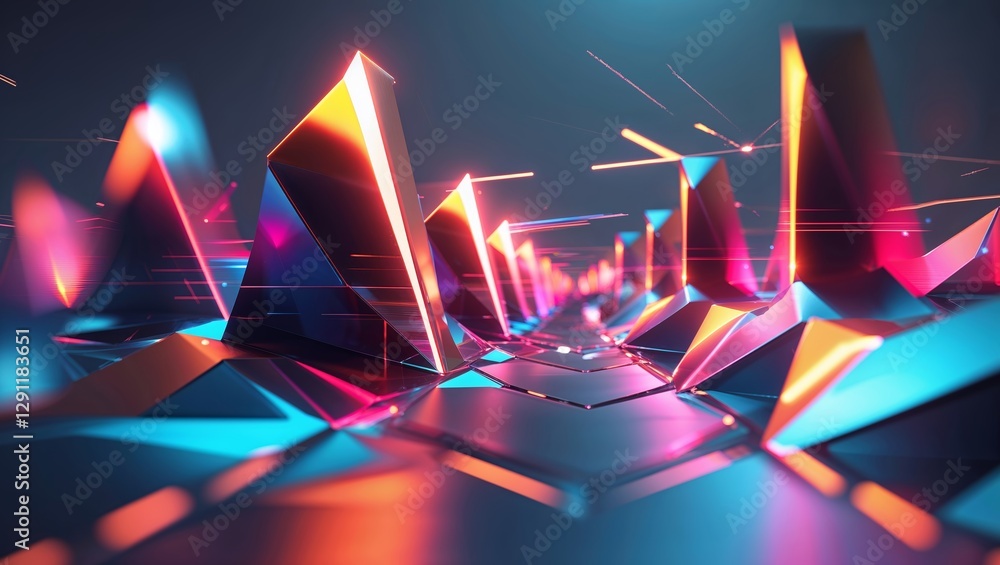 Poster vibrant geometric shapes illuminated in colorful light create a dynamic visual experience