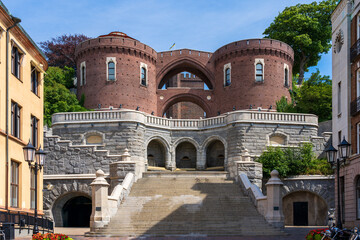 Medieval gate leading to a lookout tower in Helsingborg, Sweden. Popular tourist attraction.