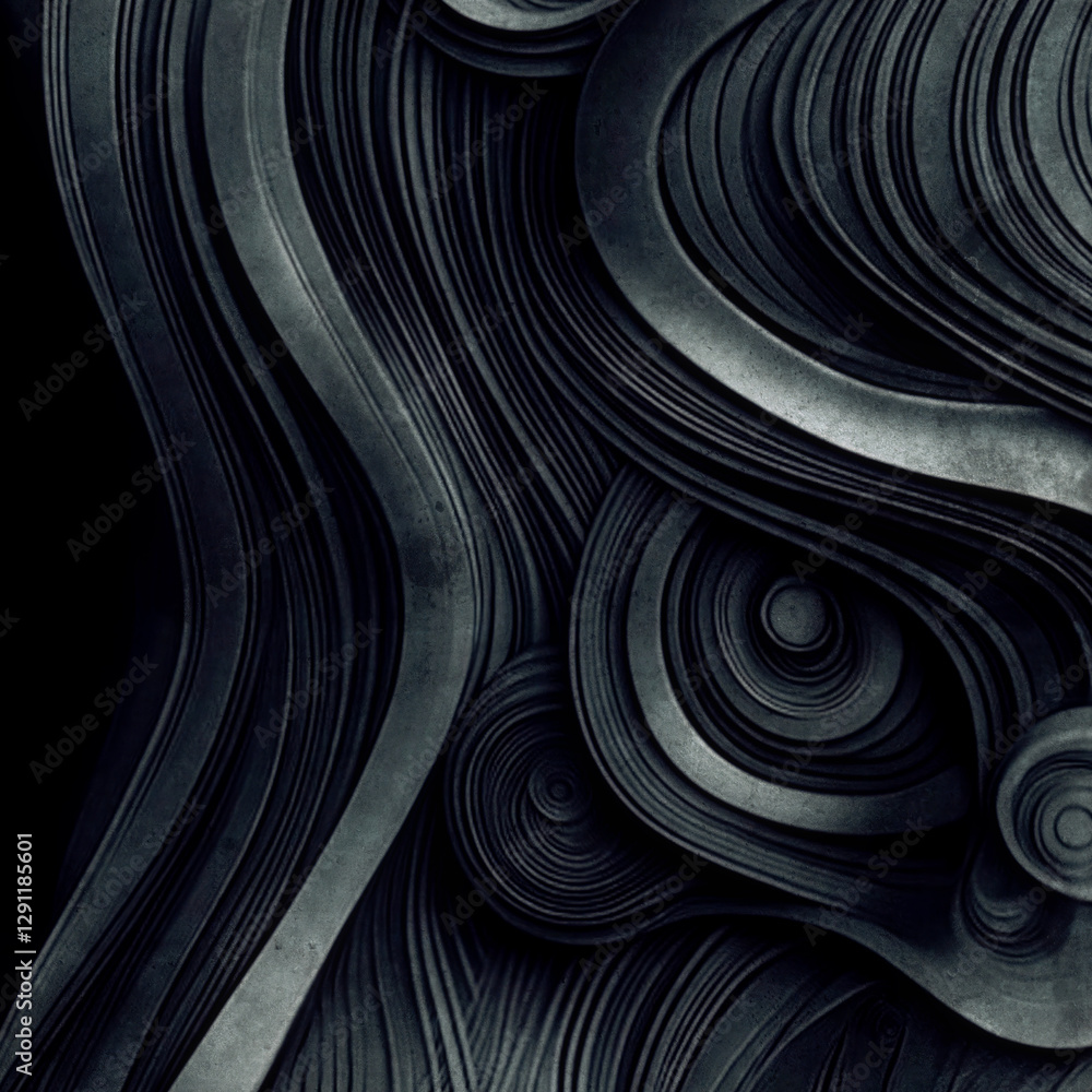 Fototapete Abstract illustration with soft gray curves and concentric lines, adding depth and layering to the image