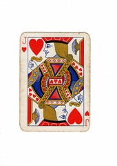 An antique playing card centred on a white background.