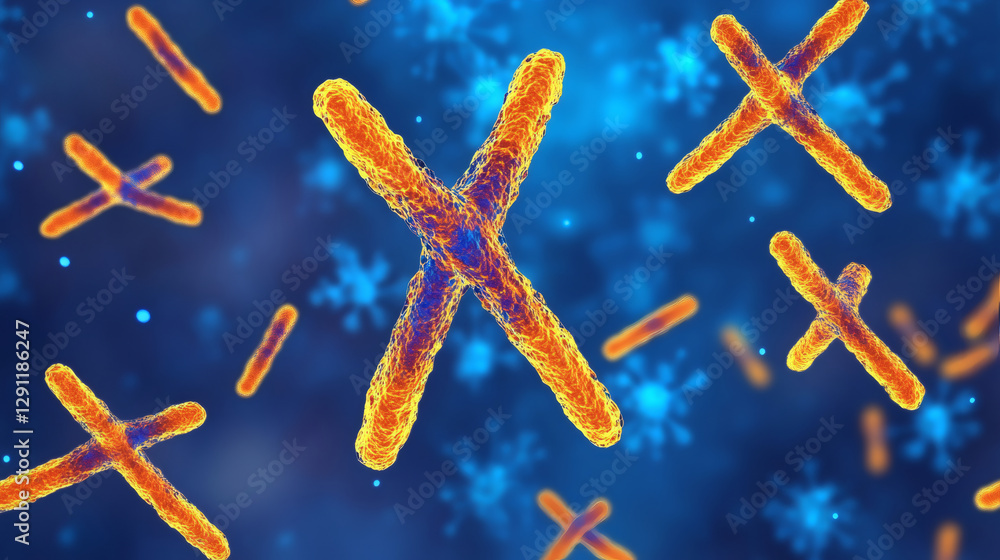 Poster a colorful illustration of chromosomes, showcasing their structure in a microscopic view against a b
