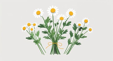 Set bundle of chamomile minimalist childish style illustration on plain white background