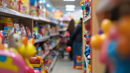 Obraz premium Thief alert in a toy store with employees noticing suspicious behavior. Featuring swift detection and toy store protection
