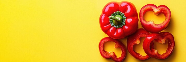 Juicy Red Bell Pepper with Sliced Rings on Hot Yellow Background