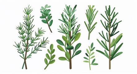 Fototapeta premium Set bundle of rosemary minimalist childish style illustration on plain white background