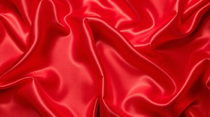 Obraz premium Red Satin Fabric Displaying Smooth Folds and Luxurious Texture, generator AI