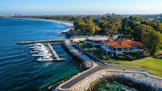 Stunning aerial view of Pelican Point marina in Matilda Bay, Perth showcasing serene waters and modern facilities, Aerial view Pelican Point marina Matilda Bay Perth