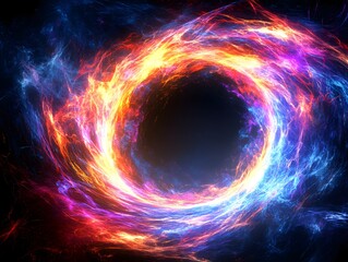 Vibrant swirling energy vortex with fiery colors and dynamic movement in a dark background