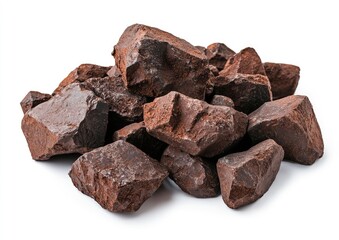 Pile of dark brown rocks on white background (1)