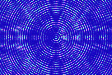 Blue, purple, teal colorful halftone festival background. Radial halftone gradient background. Fading effect polka dot multicolor background for fabric, banner, poster, web, wallpaper and more.