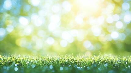 Obraz premium Bright Green Grass Background with Sunlight Bokeh