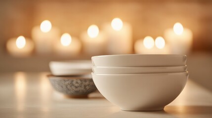 stack of Bowls with Candlelit Background