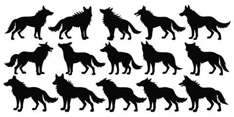 Obraz premium Set of Wolve black silhouettes vector