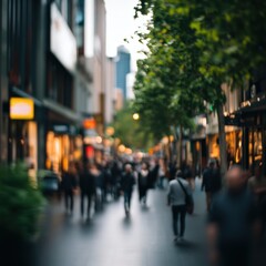 Blurred City Street Scene with Pedestrians and Buildings
