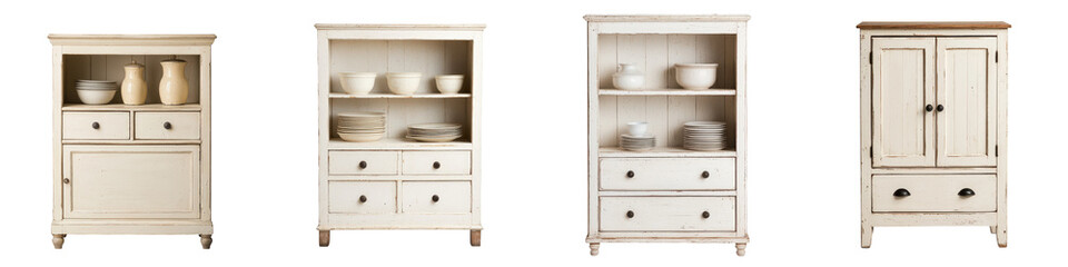 Vintage inspired wooden shelves cabinets and drawers in a cozy and elegant home interior design  The rustic and refined furnishings create a welcoming and sophisticated atmosphere in the living room