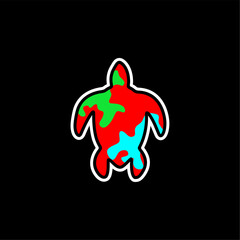 Colorful Chameleon Sticker Vector. Turtle. A vibrant chameleon sticker vector with abstract red, green, yellow, and blue patterns on a black background.