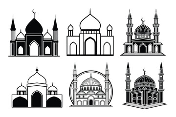 Obraz premium Elegant Black Mosque Silhouette Vector – Islamic Architecture Design 