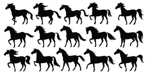 Fototapeta premium Horse black silhouettes set vector