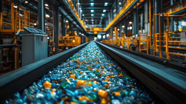 Eco-friendly recycling facility, where AI-powered sorting machines process plastic, metal, and e-waste with near-perfect efficiency