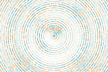 Teal, yellow, white colorful halftone festival background. Radial halftone gradient background. Fading effect polka dot multicolor background for fabric, banner, poster, web, wallpaper and more.