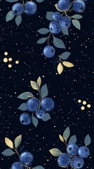 Stunning Blueberry Pattern with Delicate Gold Accents - A Beautiful Floral Design for Home Decor