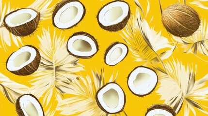 Tropical Coconut Pattern on a Vibrant Yellow Background