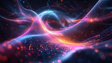 Obraz premium Abstract energy waves and magnetic fields swirling through glowing geometric shapes, representing the frequency 