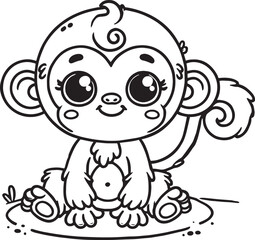 adorable baby monkey colouring page 
