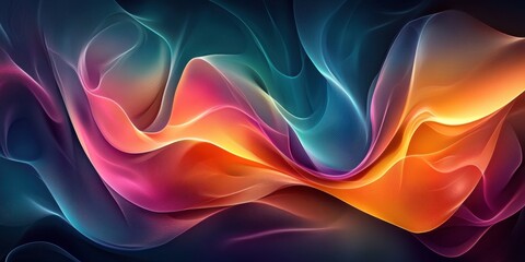 Obraz premium Abstract Colorful Swirling Waves Digital Art: Vibrant Hues and Dynamic Flowing Forms