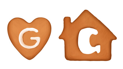 Bright cookie alphabet. Cute tasty ABC set on white background. Letter G