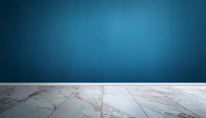 empty room with blue wall and marble floor minimalist interior design background with empty space