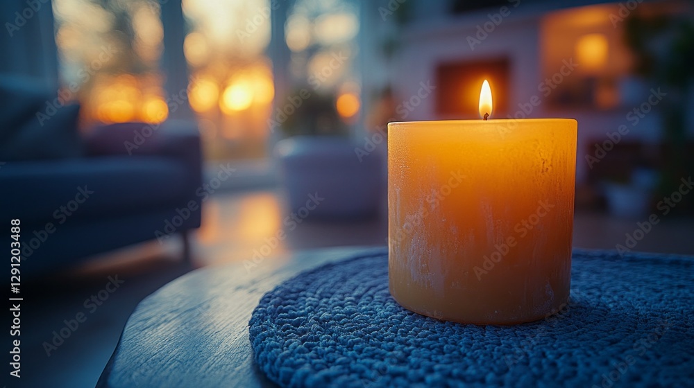 Aufkleber a golden candle flickers gently on a rustic table, casting a soft glow as warm sunlight seeps throug