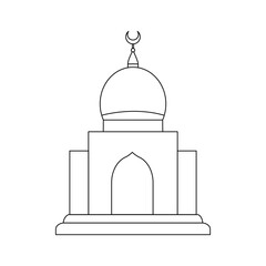Mosque in line art isolated, alone. Vector illustration. Sign, symbol, decorative element.