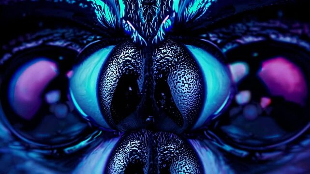 Iridescent beetle carapace, blue metallic macro.