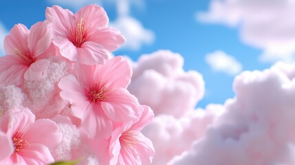 Cherry blossoms sway gently against a bright blue sky, creating a serene and peaceful atmosphere in springtime