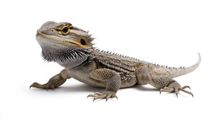 Bearded dragon reptile photography studio setting animal portrait white background detailed view animal care