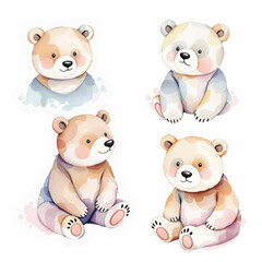 Teddy bear watercolor element set, transparent background
