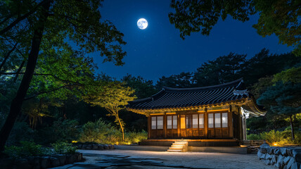 한국,한옥,전통,기와,보름달
