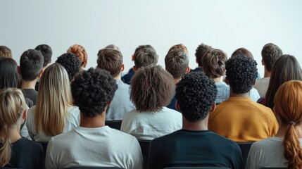 Fototapeta premium Blank cinema screen full of people watching isolated on a white background