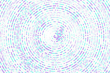 Aqua, blue, purple colorful halftone festival background. Radial halftone gradient background. Fading effect polka dot multicolor background for fabric, banner, poster, web, wallpaper and more.