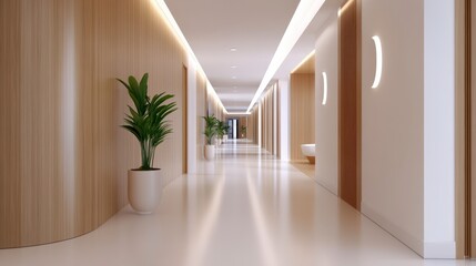 Fototapeta premium Bright Modern Hallway Interior with Light Wood and White Walls