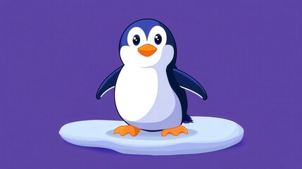Cute Pixel Art Penguin on Ice Floe Purple Background