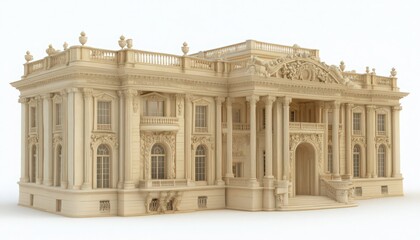 Obraz premium Beige Minimalist 3D Render of Ornate Palace with Columns and Grand Entrance