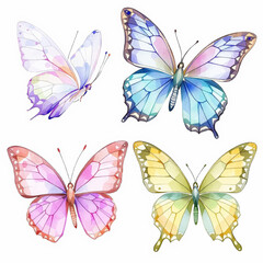 Butterfly collection. Watercolor illustration. Colorful butterflies clipart set. Baby shower design elements. Party invitation, birthday celebration. Spring, summer decor	