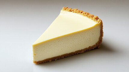 A slice of classic New York cheesecake with a golden crust