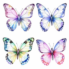 Butterfly collection. Watercolor illustration. Colorful butterflies clipart set. Baby shower design elements. Party invitation, birthday celebration. Spring, summer decor	